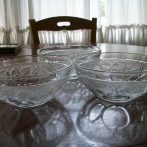 3 glass fruit bowls marked FRANCE